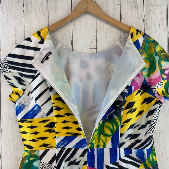 Samuel Dong Multicolor Funky Abstract Print Fitted Mini Dress Pockets Size Large - Picture 11 of 16